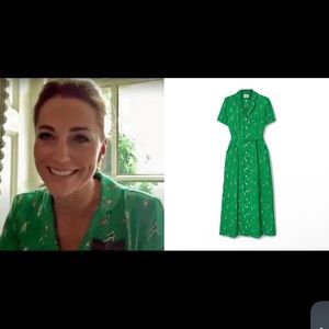 HVN Maria dress in green silk tennis print